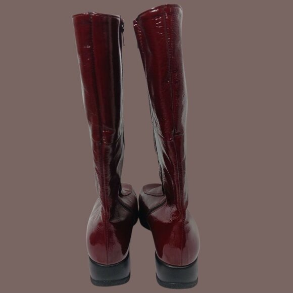 La Canadienne Patent Leather Waterproof  Square Toe Mid-Calf Boots Burgundy  8.5 - Picture 5 of 16